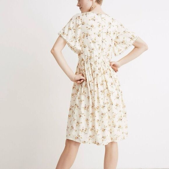 Madewell Loop Trim Mini Dress Short Sleeve Windowpane Floral Cream Women 12 - Picture 9 of 9